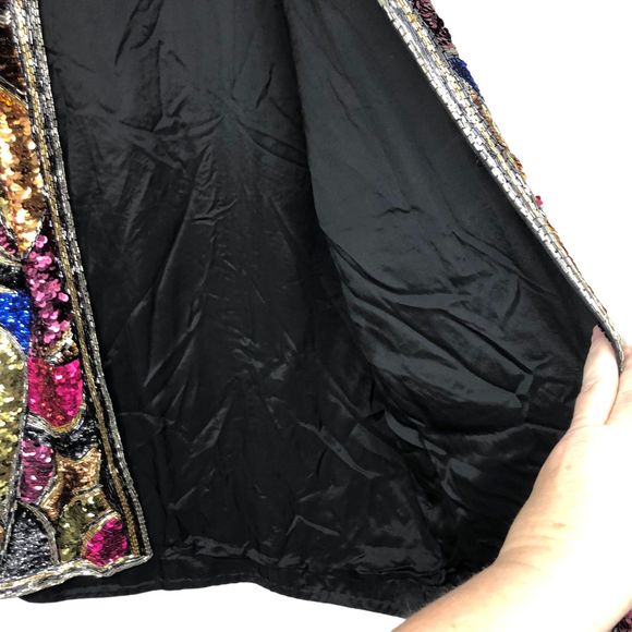 Vintage 1980s Black Tie Sequin, Silk, & Beads by Pierre Cardin, Glamorous, SZ S - Picture 9 of 11